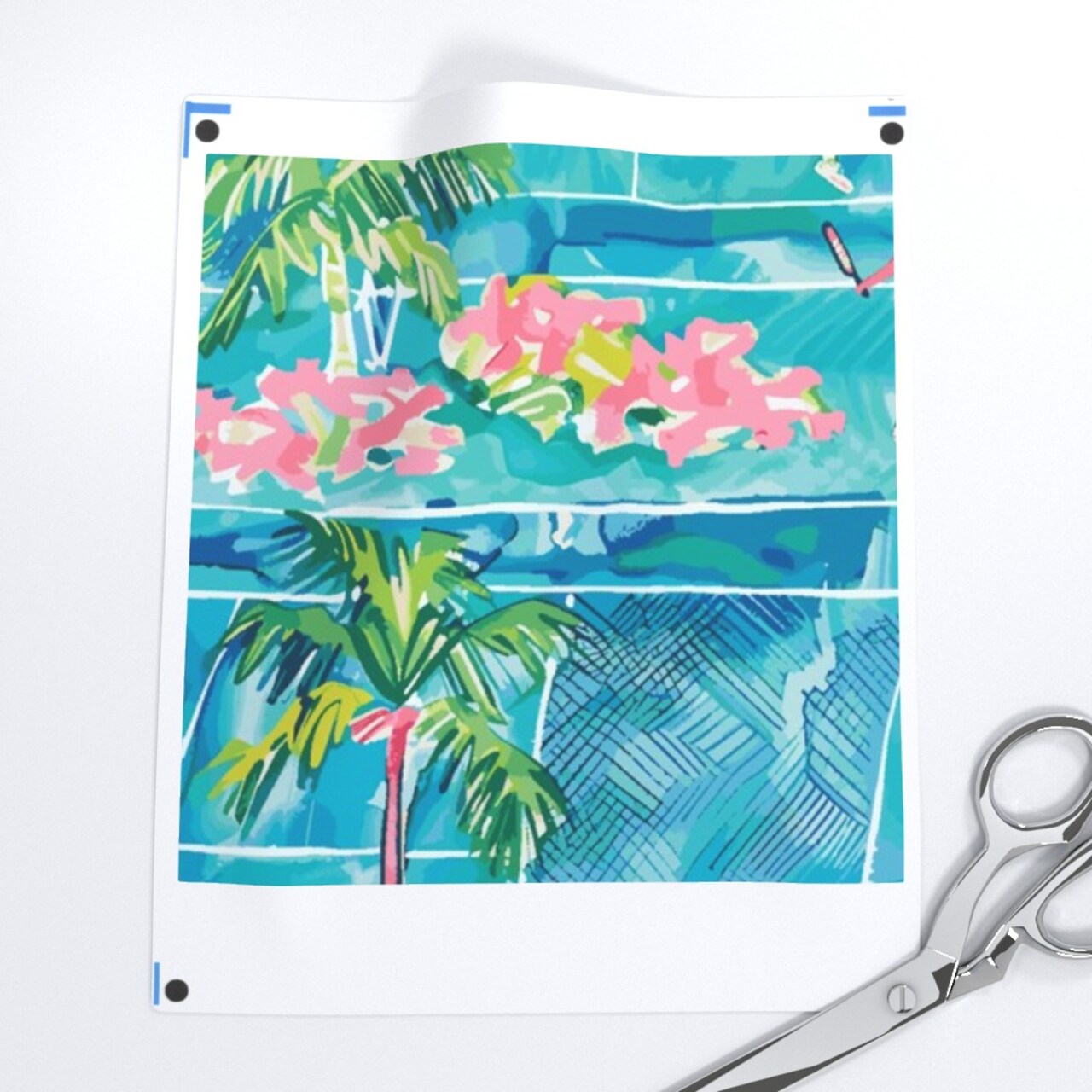 Abstract Coastal Tropical Sports Vacation Beach House Pickleball Summer Green Blue Palm Trees Tennis Preppy Custom Printed Fabric by Spoonflower Various Fabrics by the Yard or Fat Quarter 17686858
